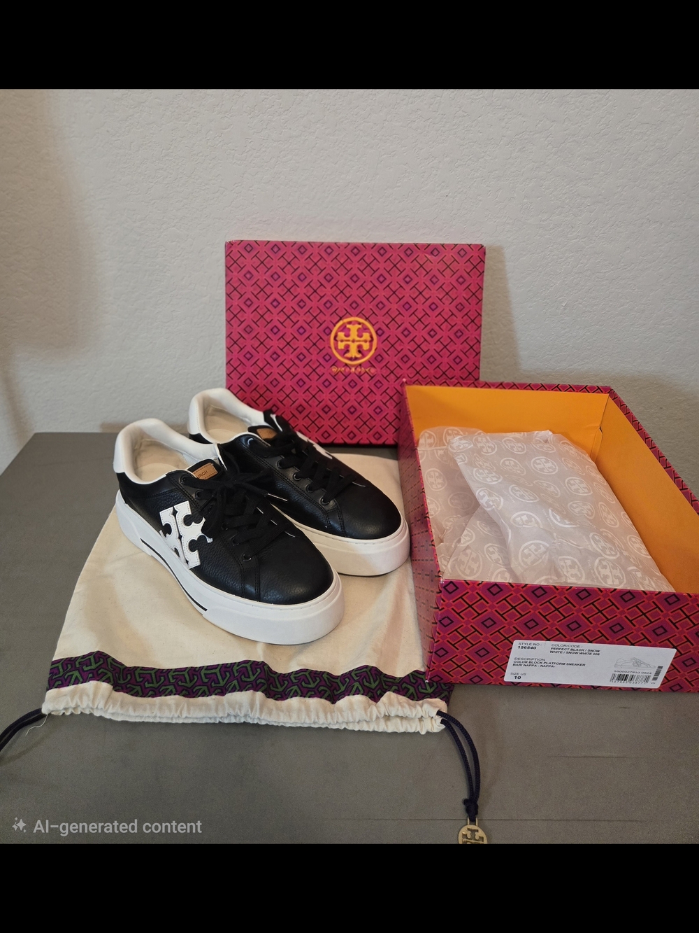 Tory Burch Black and White Logo Platform Sneakers